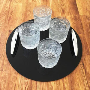 Round Serving Tray with Handle - Black
