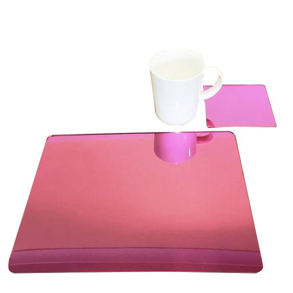 Rectangular Placemat and Coaster Set - Pink Mirror