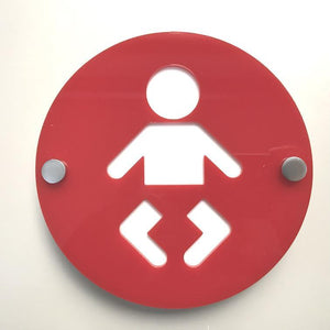 Round Baby Changing Toilet Sign - Red & White Gloss Finish