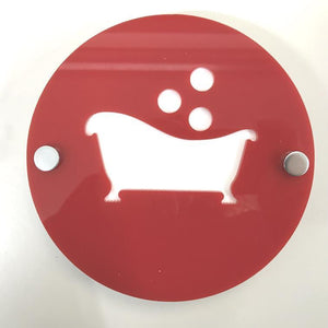 Round Bathroom "Bath & Bubbles" Sign - Red & White Gloss Finish