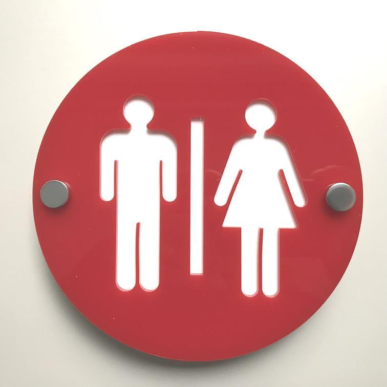 Round Male & Female Toilet Sign - Red & White Gloss Finish