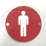 Round Male Toilet Sign - Red & White Gloss Finish