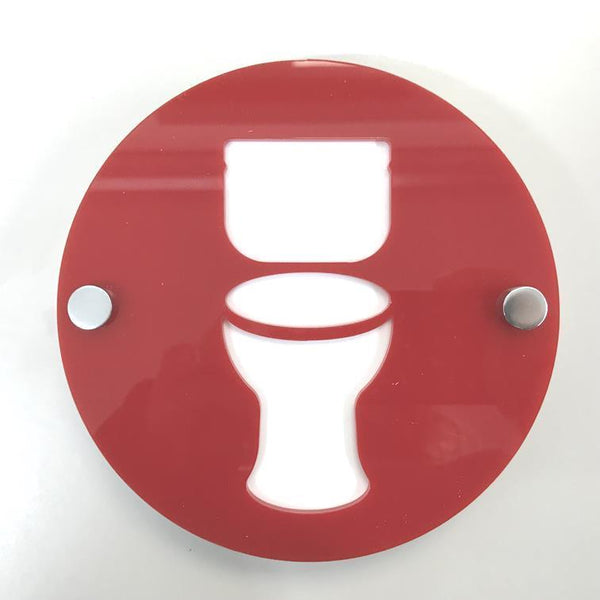 Round Toilet Sign - Red & White Gloss Finish