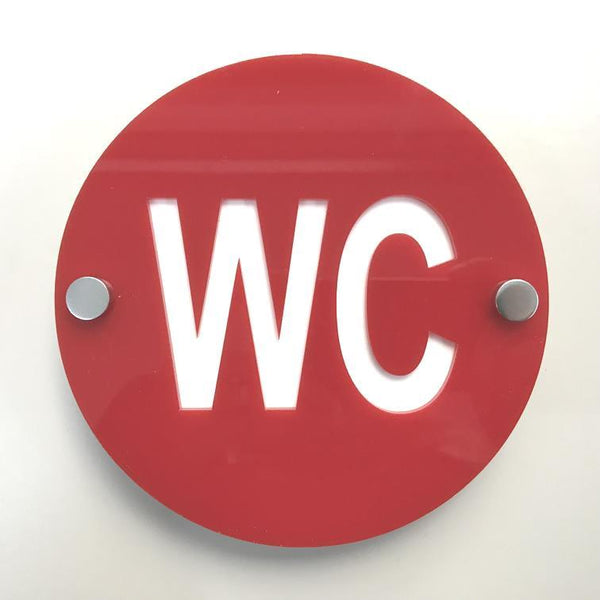 Round WC Toilet Sign - Red & White Gloss Finish