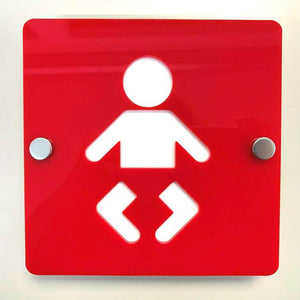 Square Baby Changing Toilet Sign - Red & White Gloss Finish