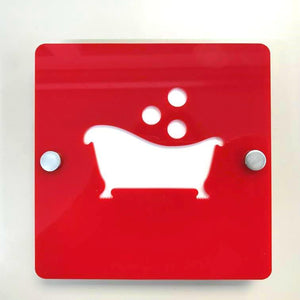 Square Bathroom "Bath & Bubbles" Sign - Red & White Gloss Finish