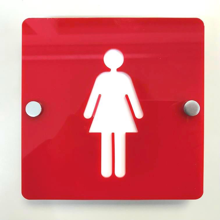 Square Female Toilet Sign - Red & White Gloss Finish