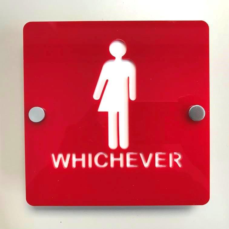 Square "Whichever" Toilet Sign - Red & White Gloss Finish