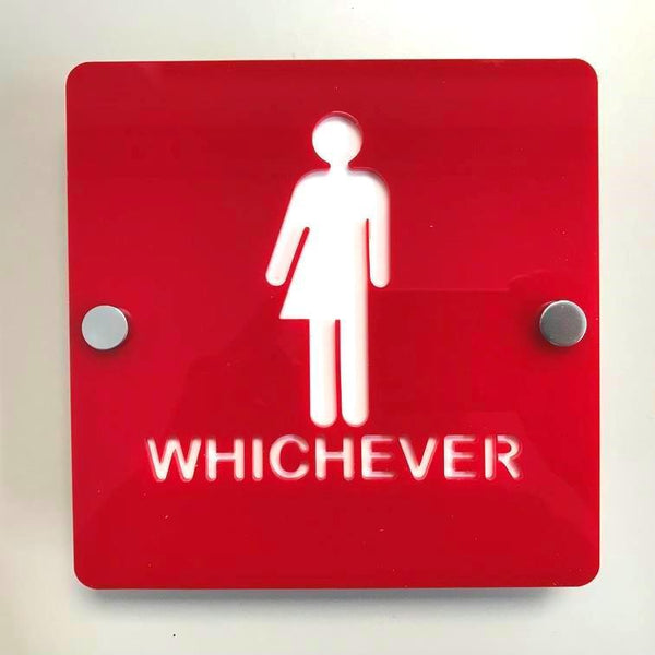Square "Whichever" Toilet Sign - Red & White Gloss Finish