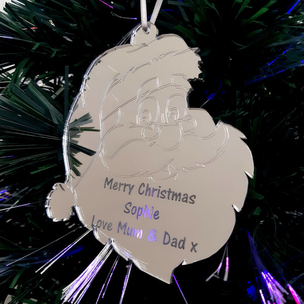 Santa Bespoke Engraved Christmas Tree Decorations Mirrored