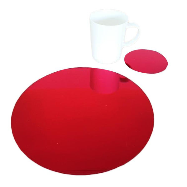 Round Placemat and Coaster Set - Red Mirror