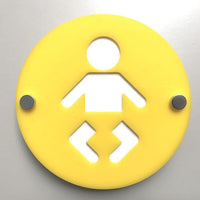 Round Baby Changing Toilet Sign - Yellow & White Gloss Finish
