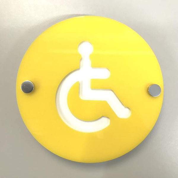 Round Disabled Toilet Sign - Yellow & White Gloss Finish