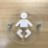 Round Engraved Baby Changing Toilet Sign - Clear Gloss Finish