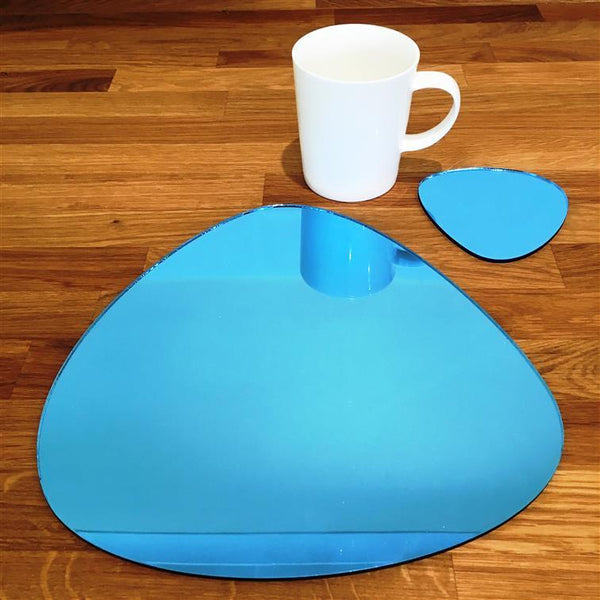 Pebble Shaped Placemat and Coaster Set - Blue Mirror
