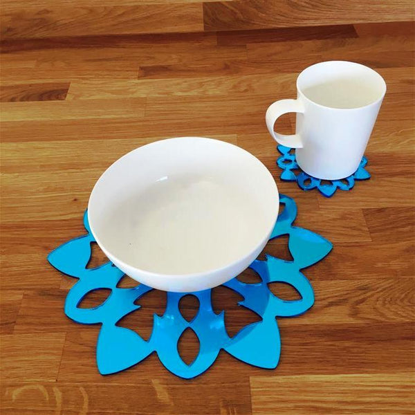 Snowflake Shaped Placemat and Coaster Set - Blue Mirror