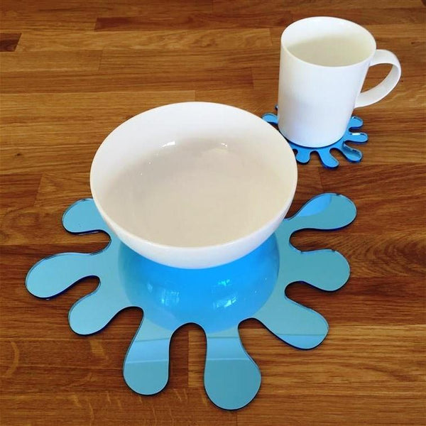 Splash Shaped Placemat and Coaster Set - Blue Mirror