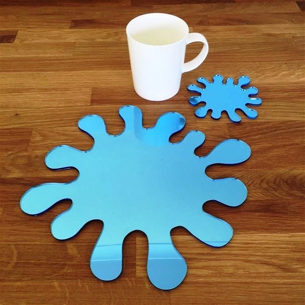 Splash Shaped Placemat and Coaster Set - Blue Mirror