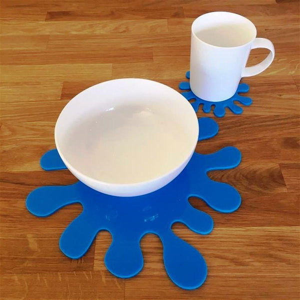 Splash Shaped Placemat and Coaster Set - Bright Blue