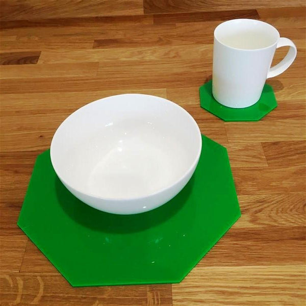 Octagonal Placemat and Coaster Set - Bright Green