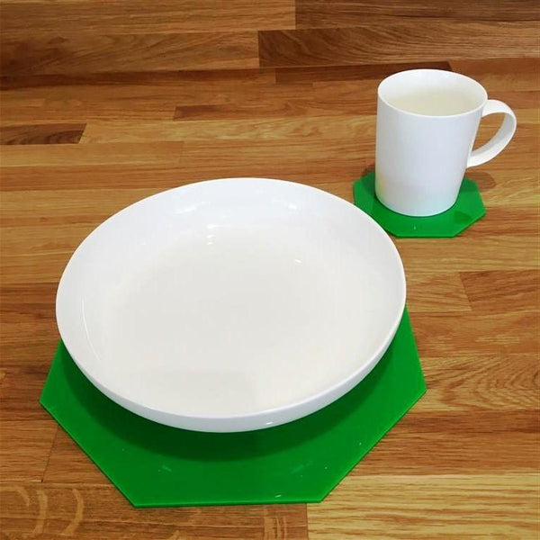 Octagonal Placemat and Coaster Set - Bright Green