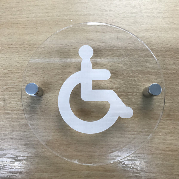Round Engraved Disabled Toilet Sign - Clear Gloss Finish