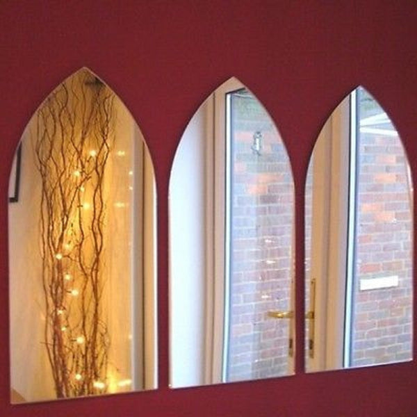 Gothic Arch Shaped Mirrors with White Backing & Hooks
