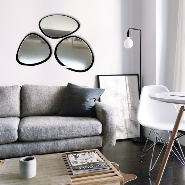 Group of three Pebble Shaped Mirrors with a Colour Frame of your choice & Hooks