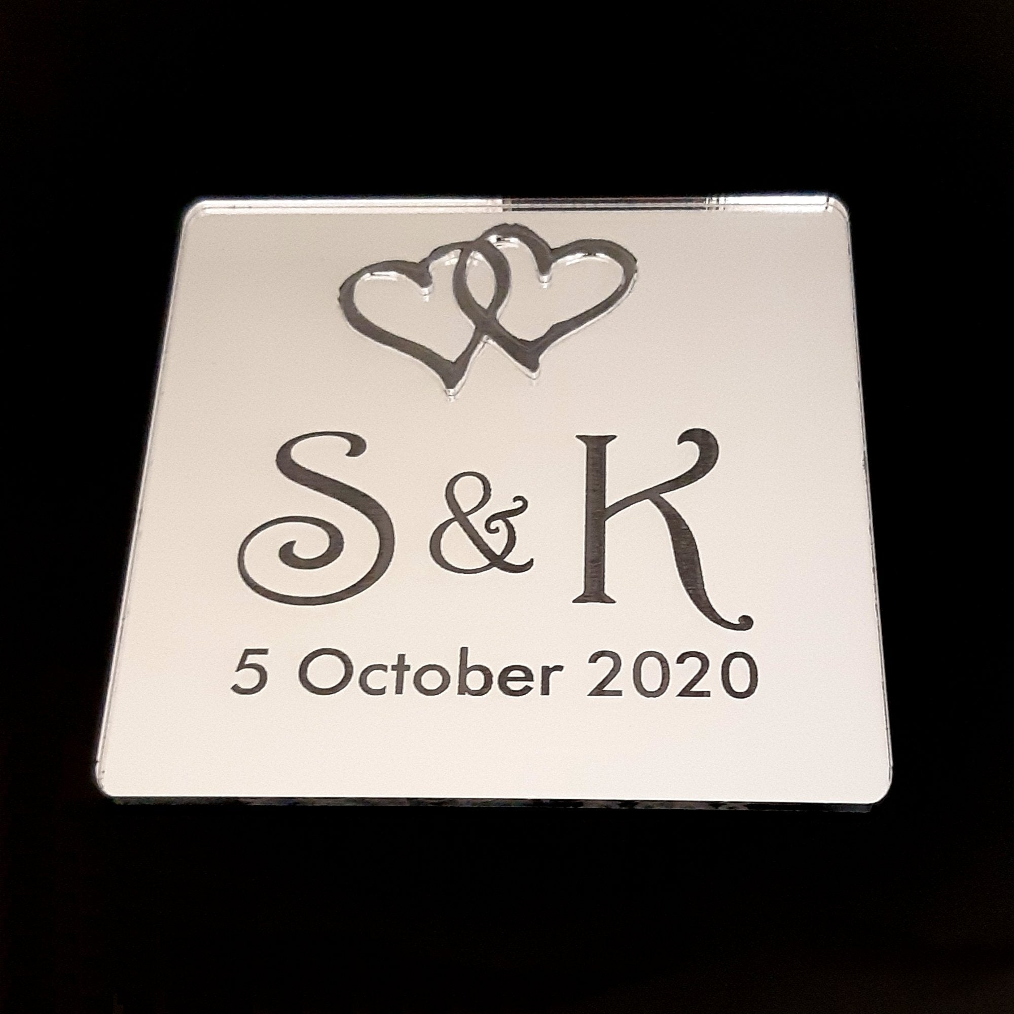 Joined Hearts and Initials Wedding Coasters Mirrored
