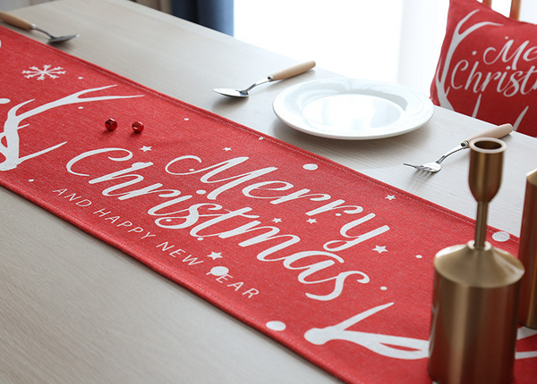 Merry Christmas Table Runner - Red & White