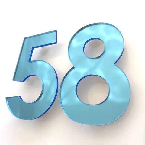 Blue Mirror, Floating Finish, House Numbers - Century Gothic