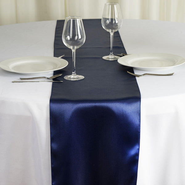 Navy Blue Satin Smooth Table Runners