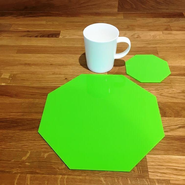 Octagonal Placemat and Coaster Set - Lime Green