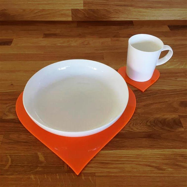 Heart Shaped Placemat and Coaster Set - Orange