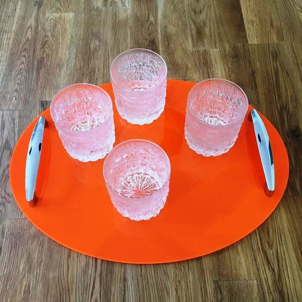 Oval Serving Tray with Handle - Orange