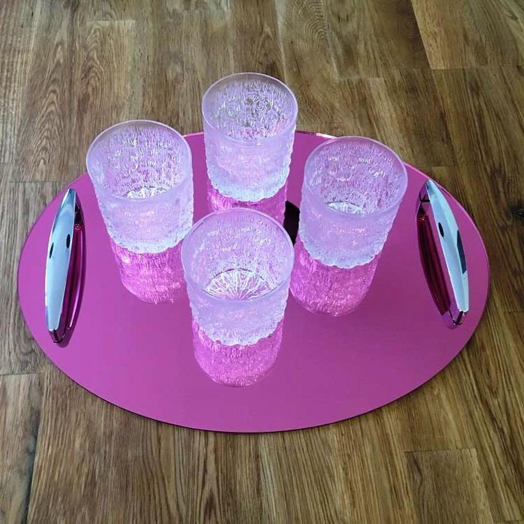 Oval Serving Tray with Handle - Pink Mirror