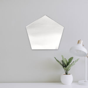 Pentagon Shaped Mirrors with a White Backing & Hooks