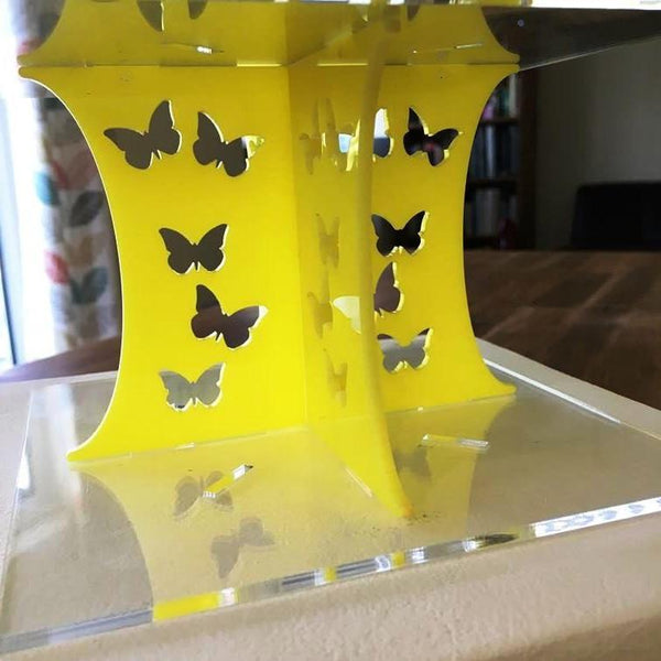 Cake Pillars Square Butterfly - Yellow