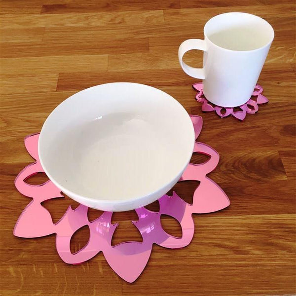 Snowflake Shaped Placemat and Coaster Set - Pink Mirror
