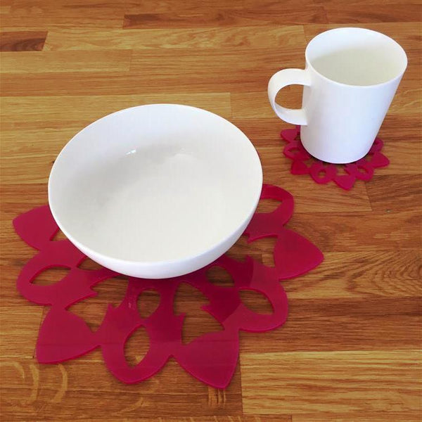Snowflake Shaped Placemat and Coaster Set - Pink