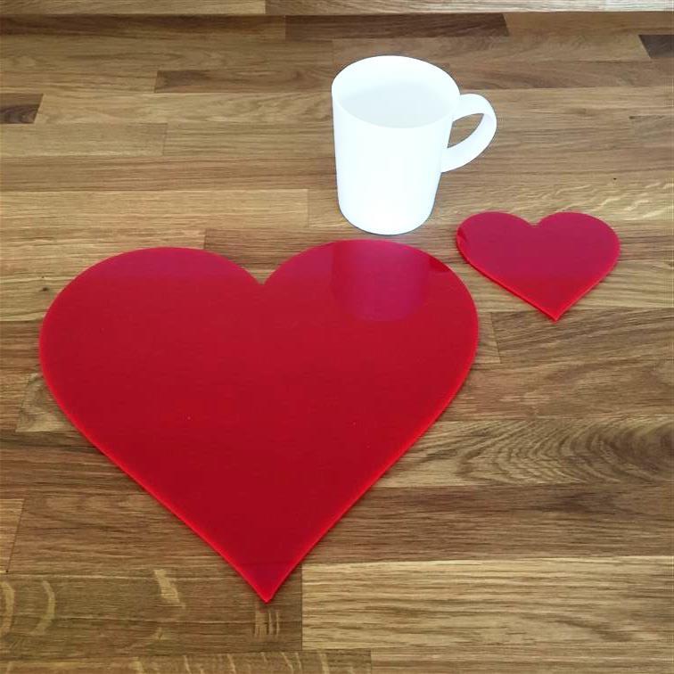 Heart Shaped Placemat and Coaster Set - Red
