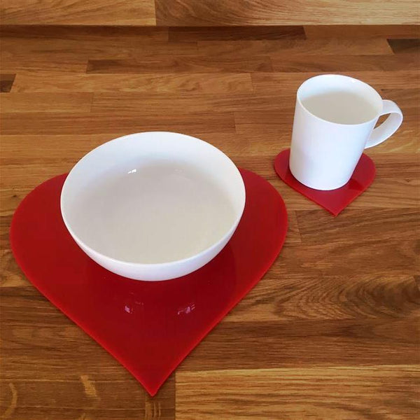Heart Shaped Placemat and Coaster Set - Red
