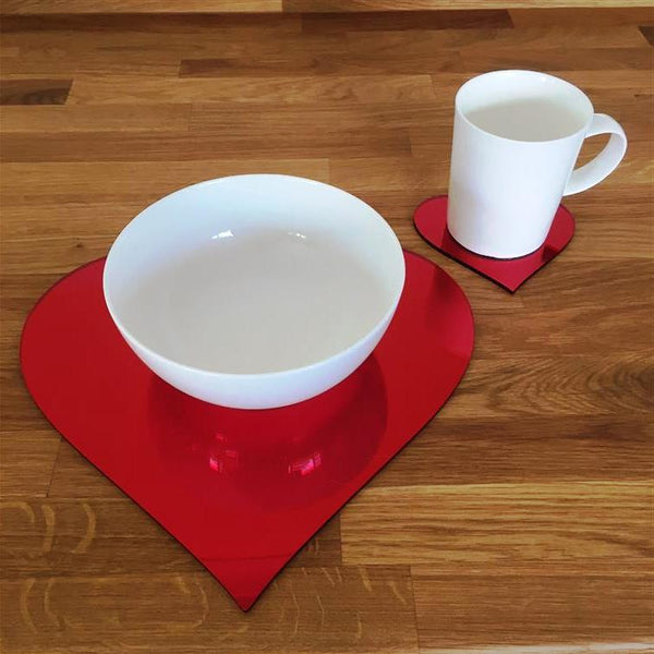 Heart Shaped Placemat and Coaster Set - Red Mirror