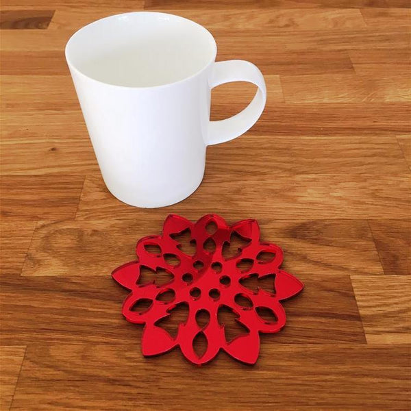 Snowflake Shaped Coaster Set - Red Mirror