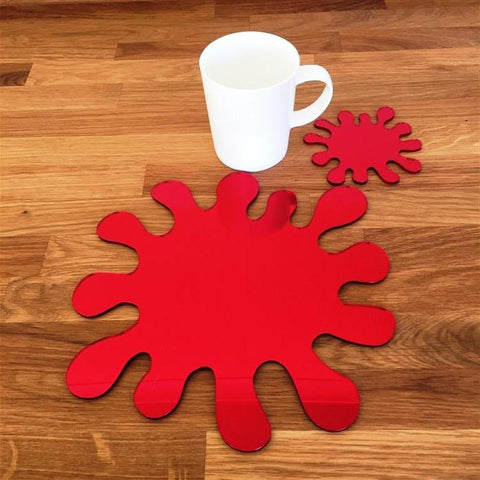 Splash Shaped Placemat and Coaster Set - Red Mirror