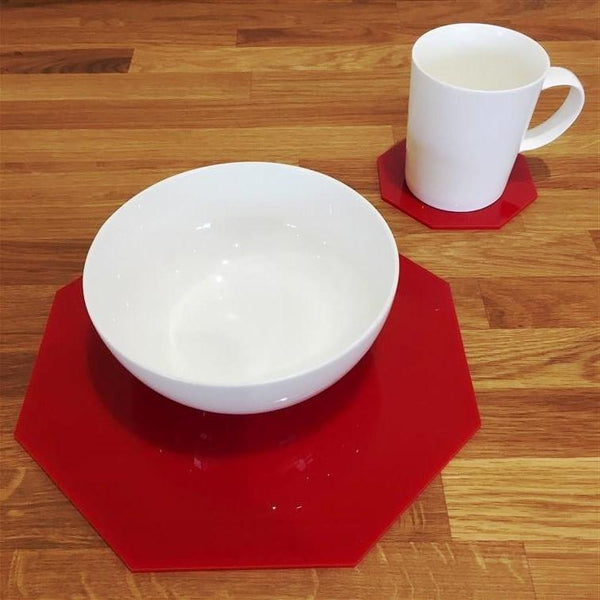 Octagonal Placemat and Coaster Set - Red