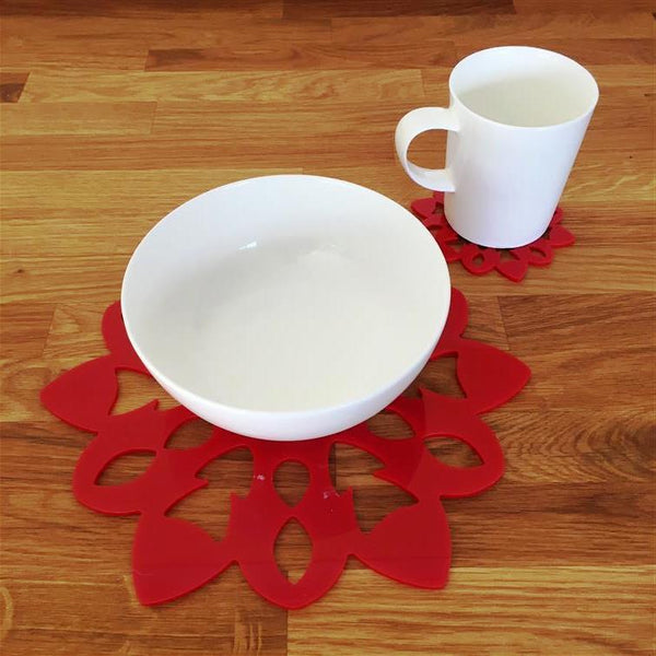 Snowflake Shaped Placemat and Coaster Set - Red