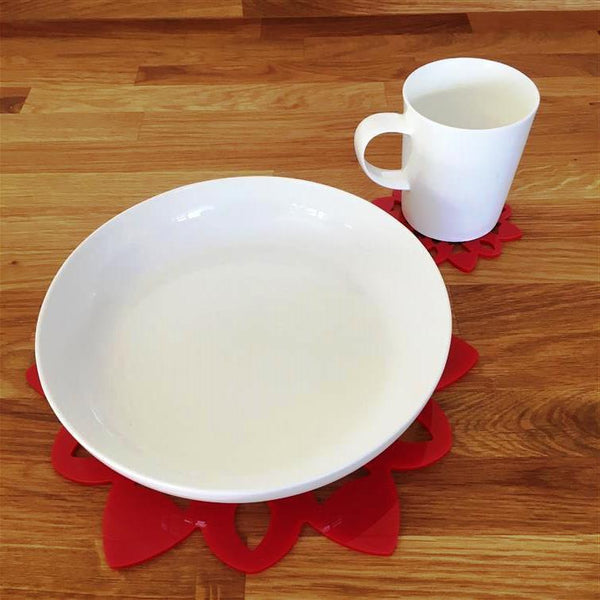 Snowflake Shaped Placemat and Coaster Set - Red