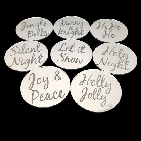 Round Mirrored Engraved Christmas Coasters Sets