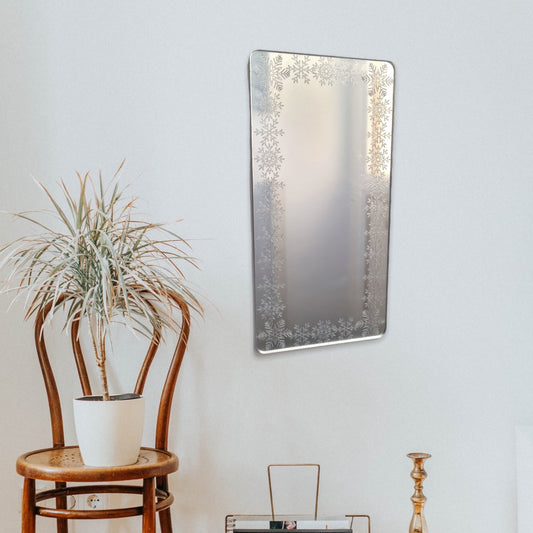 Snowflake Rectangle Shaped Mirrors with White Backing & Hooks